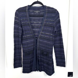 Shesmiss Navy Sparkle Chain Detail Striped Cardigan Size 6